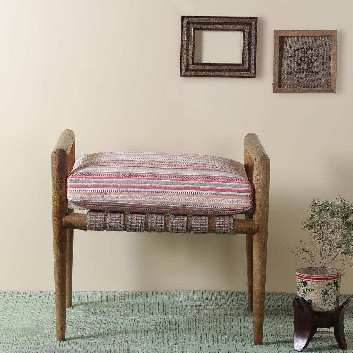 Alban Solid Wood hand woven Bench