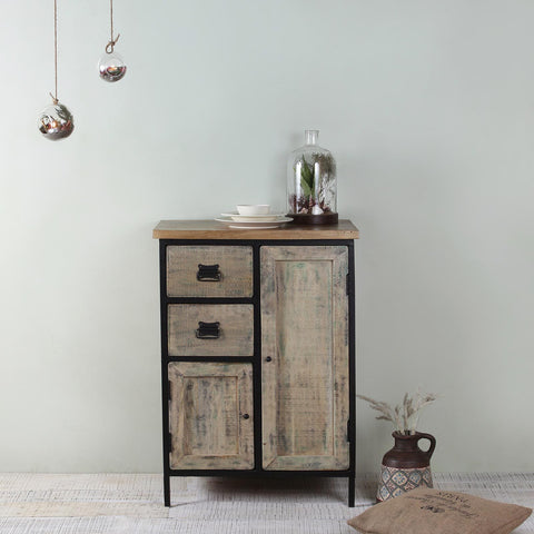 Regis Solid Wood and Iron Cabinet in Vintage Finish