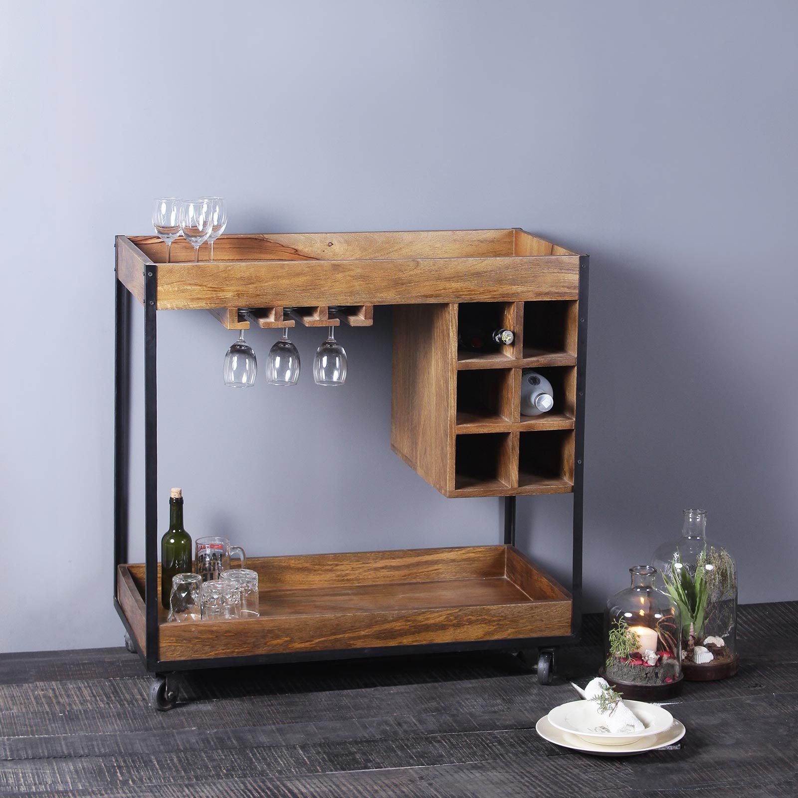 Roger Solid Wood and Iron Bar Trolly