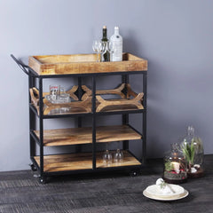 Salome Solid Wood and Iron Bar Trolly