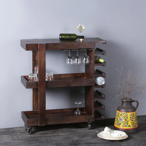 Samson Solid Wood Bar Cabinet Cum Trolly