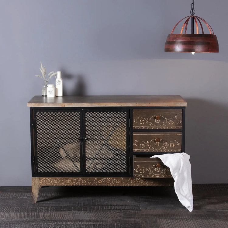 Industrial Solid Wood and Iron Cabinet