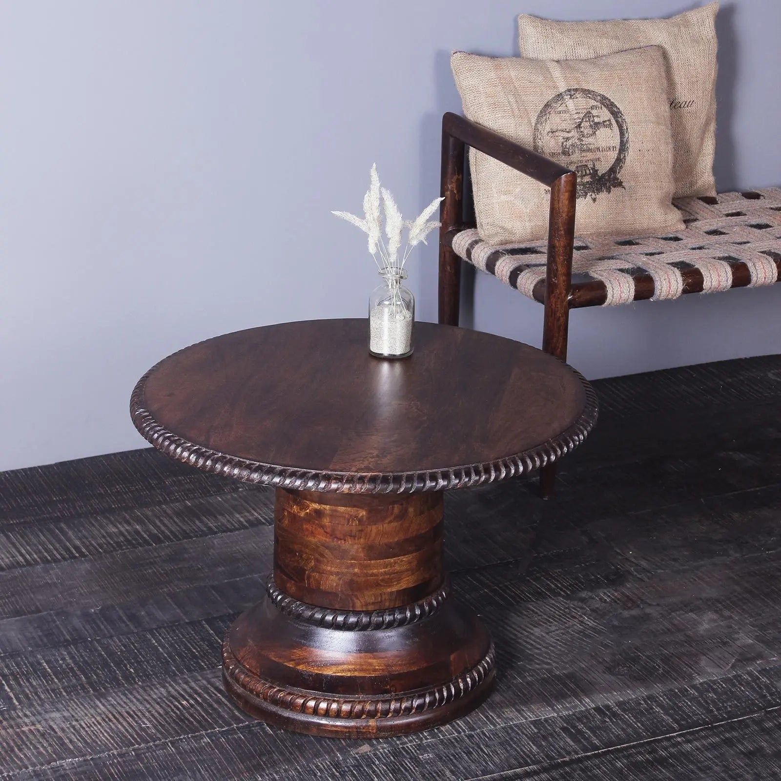 Pauline Solid Wood Round Coffee Table in Walnut