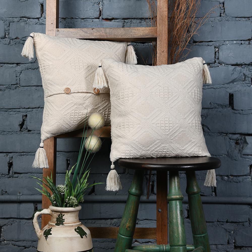 Handwoven Cushion Covers With Tassles set of 2