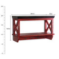 Alonza Solid Wood Distress Red Wall Shelf with hooks