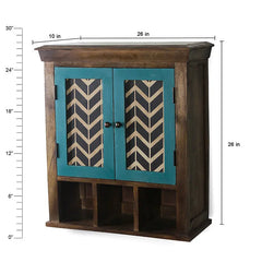 Alfredo Solid Wood Natural & Vintage Green Wall Shelf Double Door in 2 Sizes