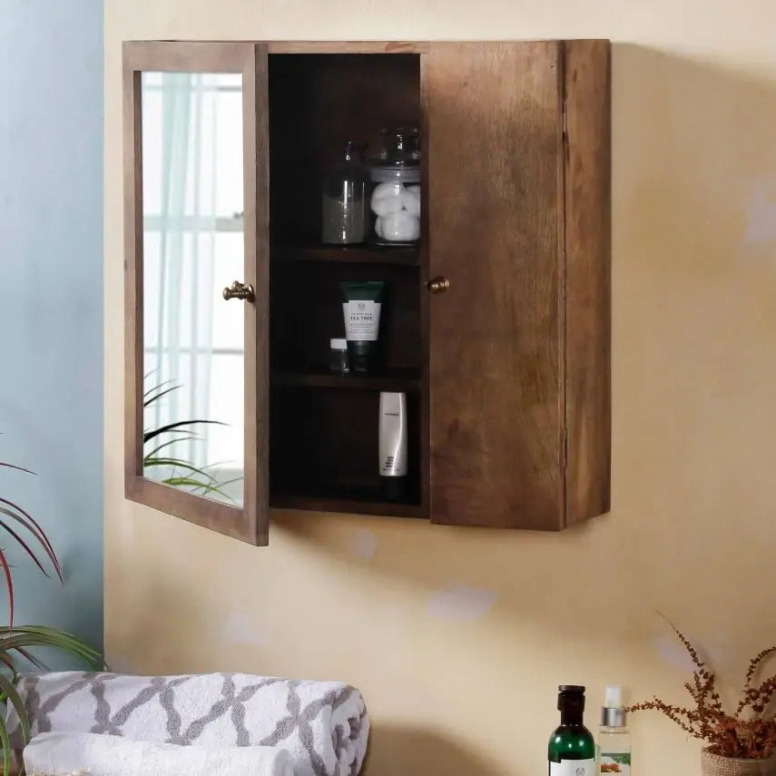 Wood bathroom best sale cabinet wall