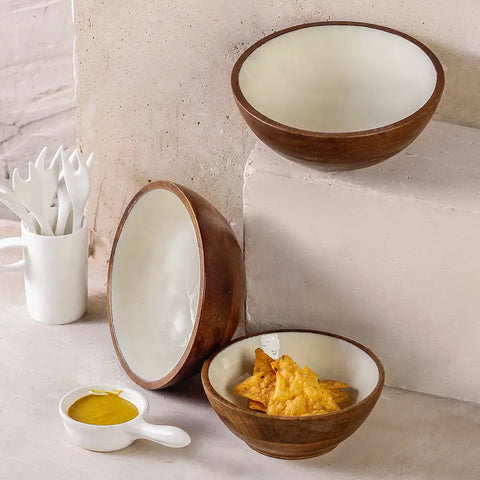 Ivory Wooden Serving Bowls in 3 Sizes