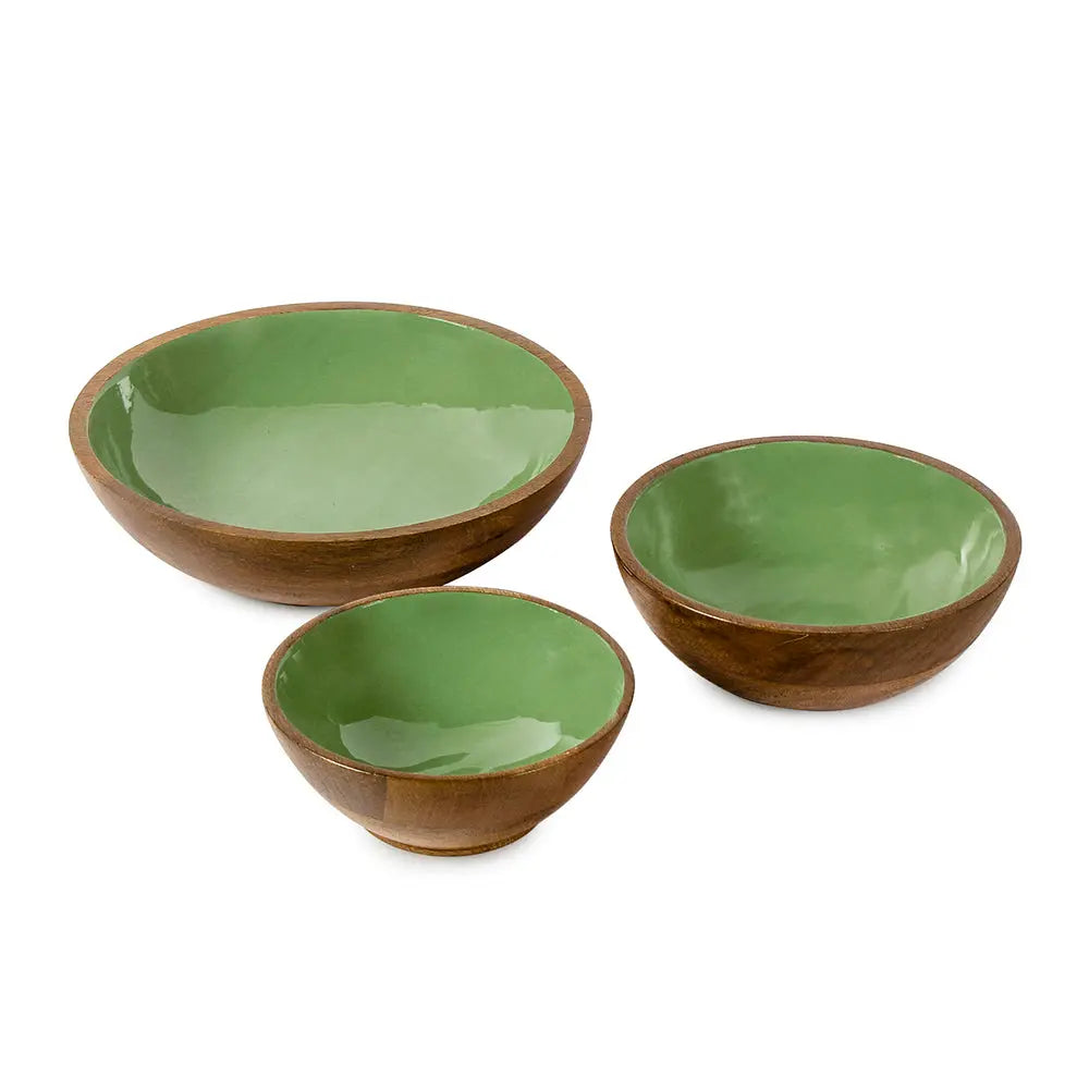 Olive Green Wooden Serving Bowl in 3 Sizes