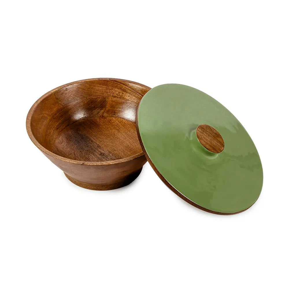 Olive Green Large Wooden Serving Bowl