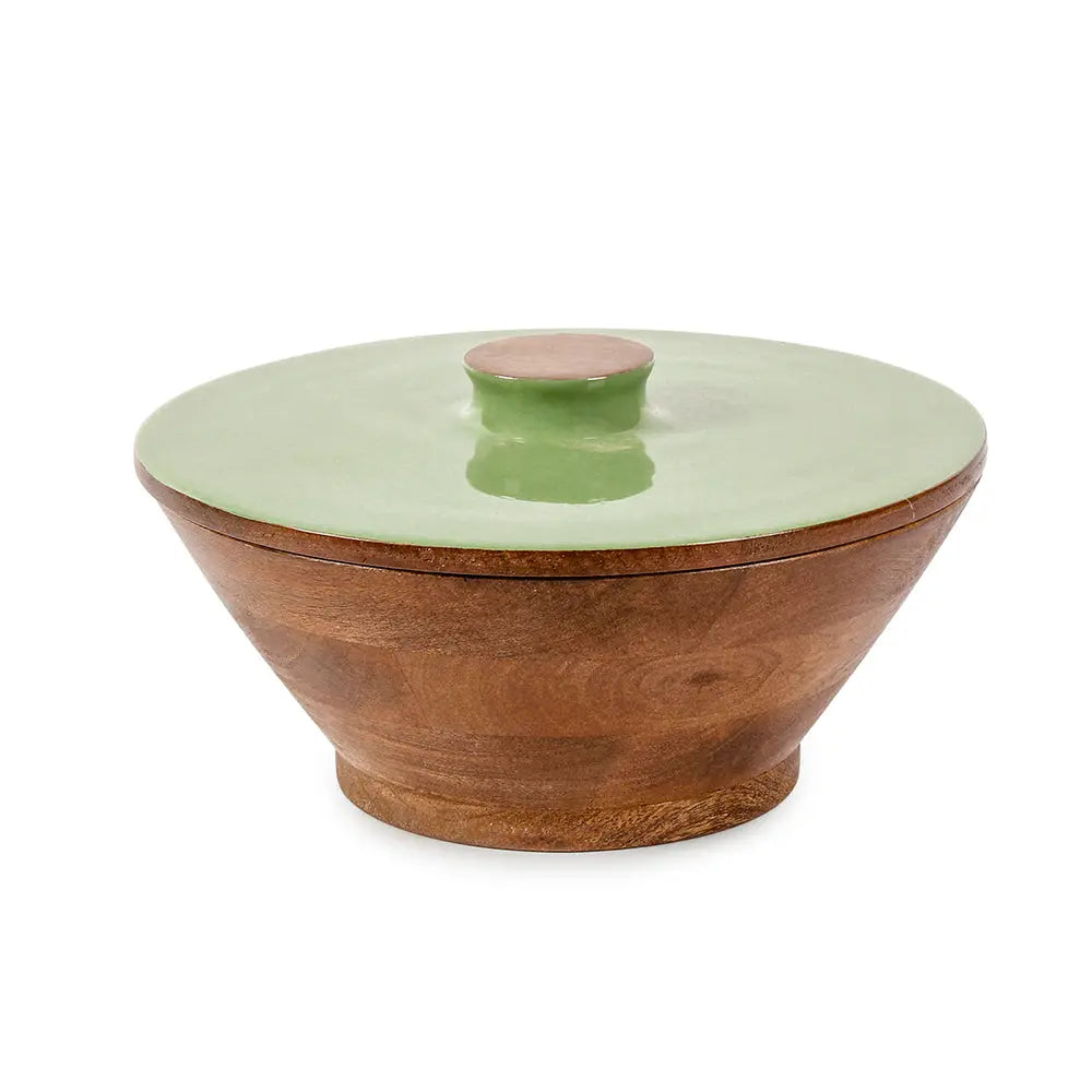 Olive Green Large Wooden Serving Bowl