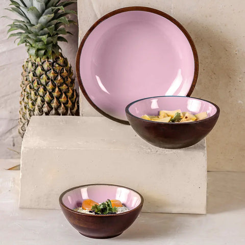 Strawberry Pink Wooden Serving Bowls in 3 Sizes