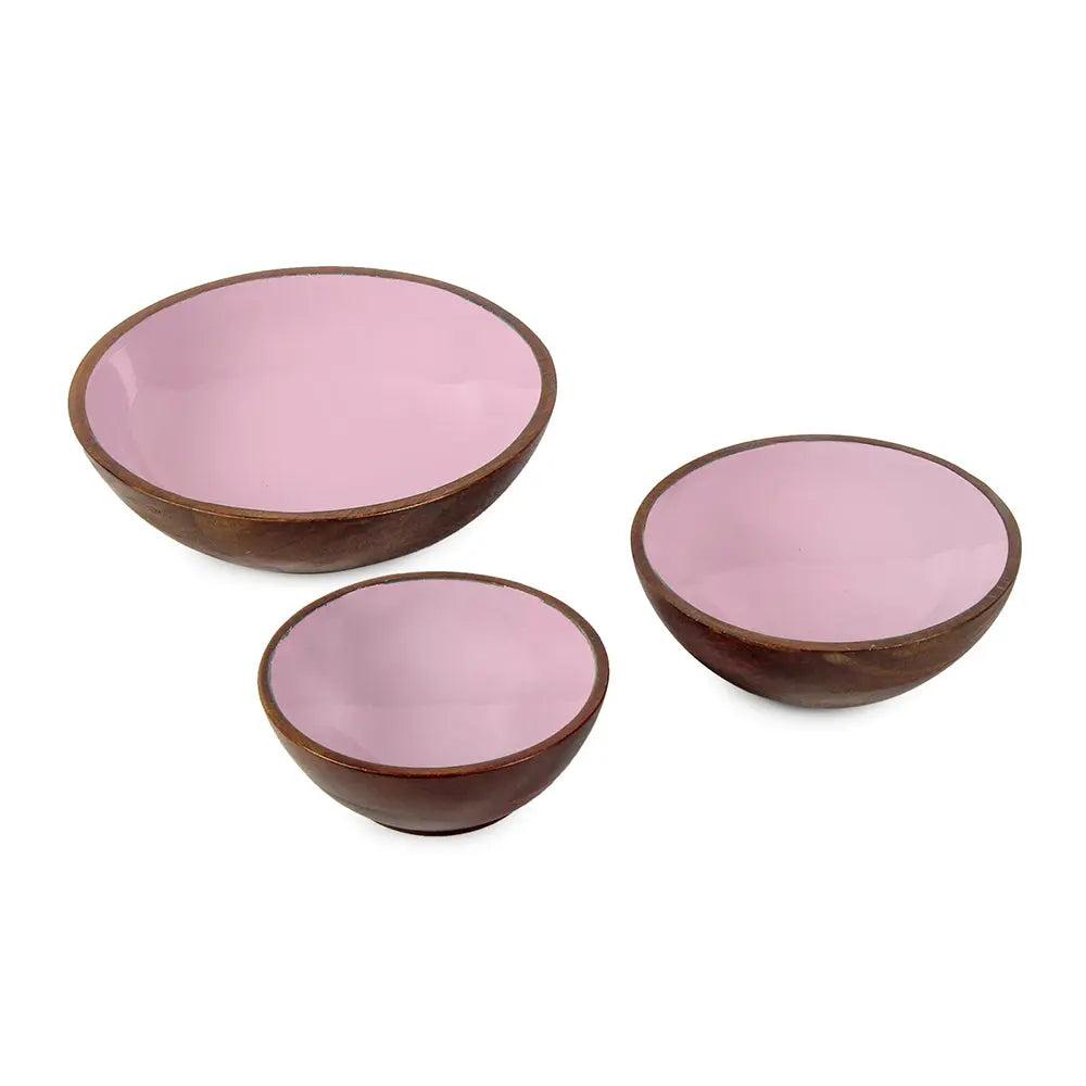 Strawberry Pink Wooden Serving Bowls in 3 Sizes