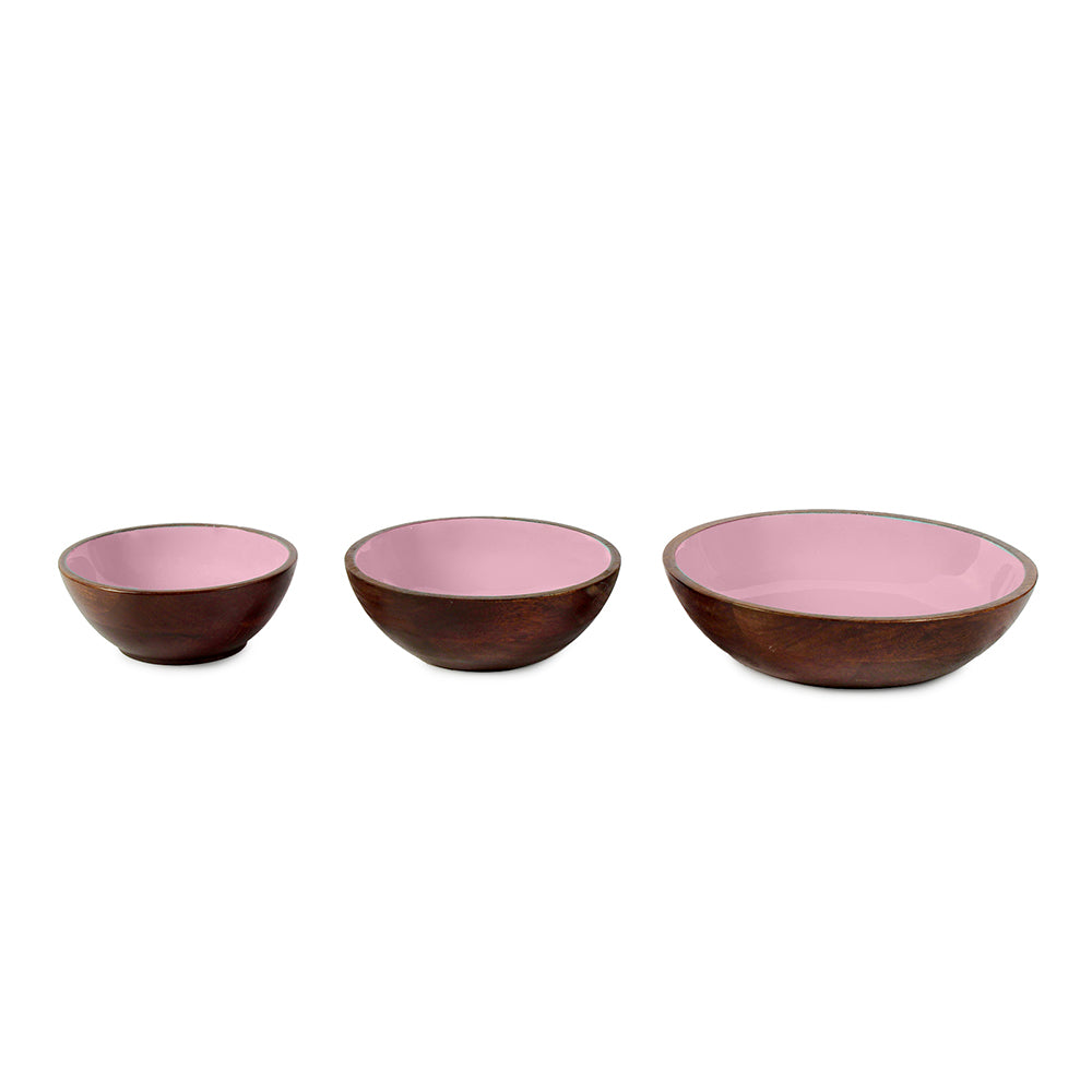 Strawberry Pink Wooden Serving Bowls in 3 Sizes