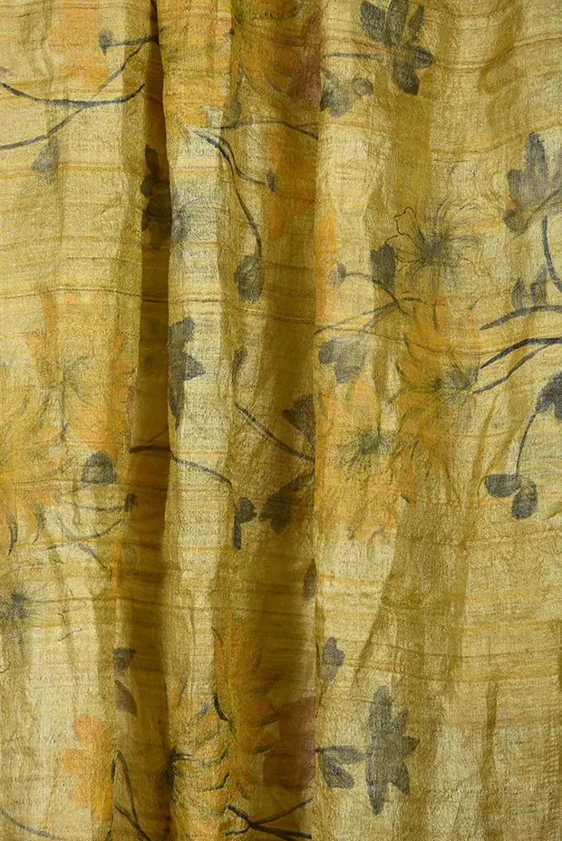 Yellow handpainted tussar silk dupatta
