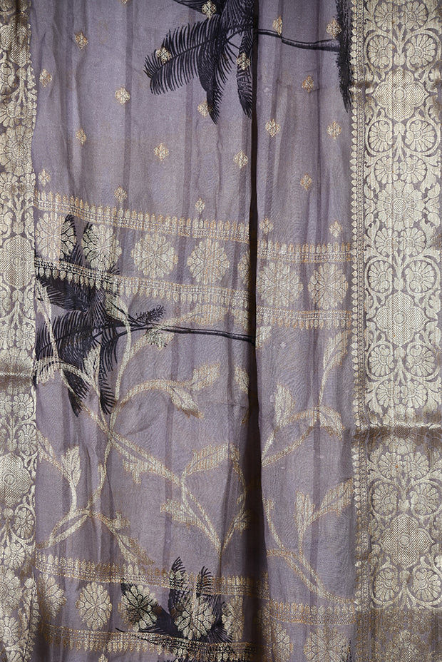 Grey-gold handwoven banarasi silk dupatta