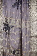 Grey-gold handwoven banarasi silk dupatta - Fabuliv