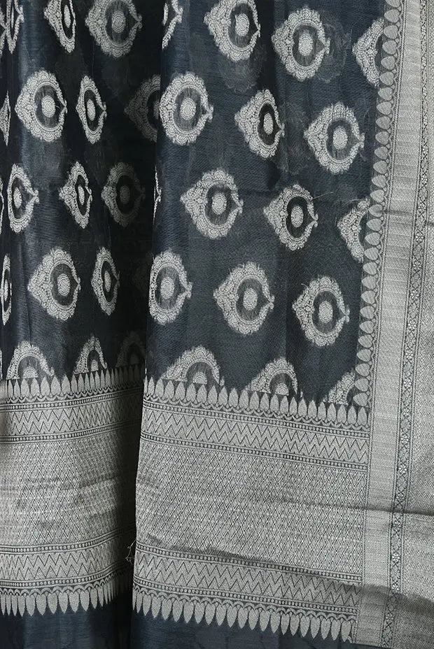 Black-silver tissue silk dupatta - Fabuliv