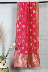 Red-gold handwoven banarasi silk dupatta