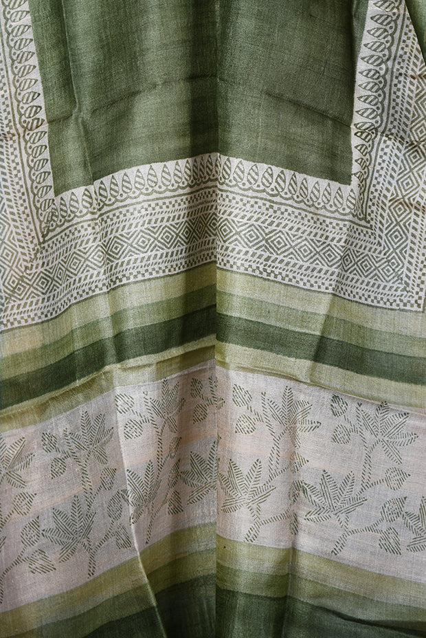 Green handpainted tussar silk dupatta
