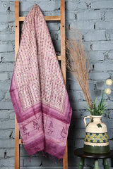 Mauve handpainted tussar silk dupatta - Fabuliv