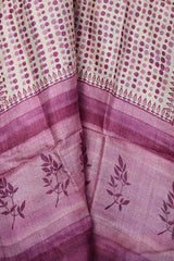 Mauve handpainted tussar silk dupatta - Fabuliv