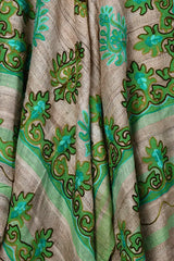Beige-green handembroidered khadi silk dupatta