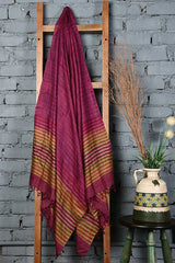 Dark magenta striped Tussar silk dupatta