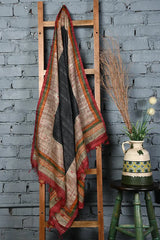 Black-red hand painted tussar silk dupatta - Fabuliv