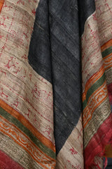 Black-red hand painted tussar silk dupatta - Fabuliv