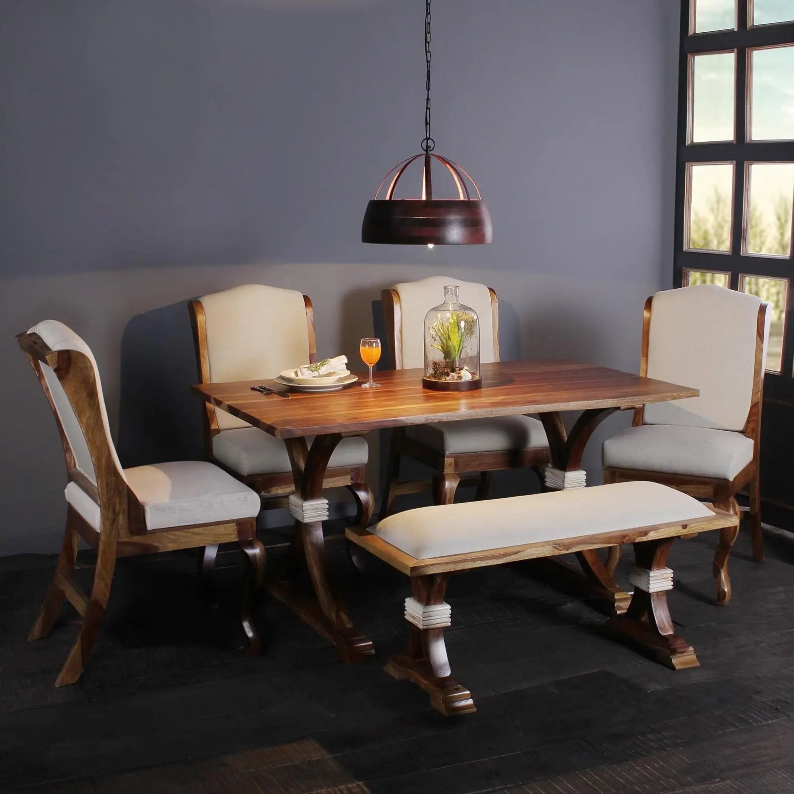 Nicole Solid Wood Six Seater Dining Set