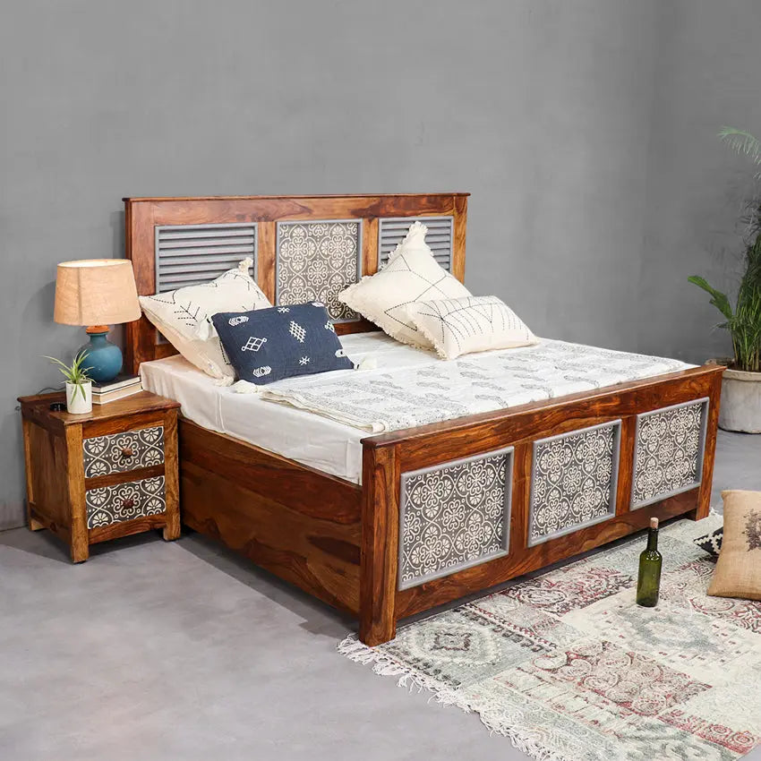 Solid Wood Bed with Hand Painting