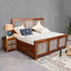 Solid Wood Bed with Hand Painting