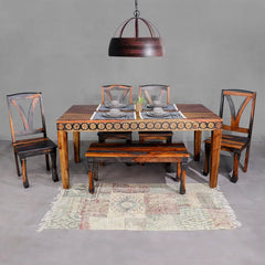 Victoire Solid Wood Six Seater Dining Set with Hand Carving