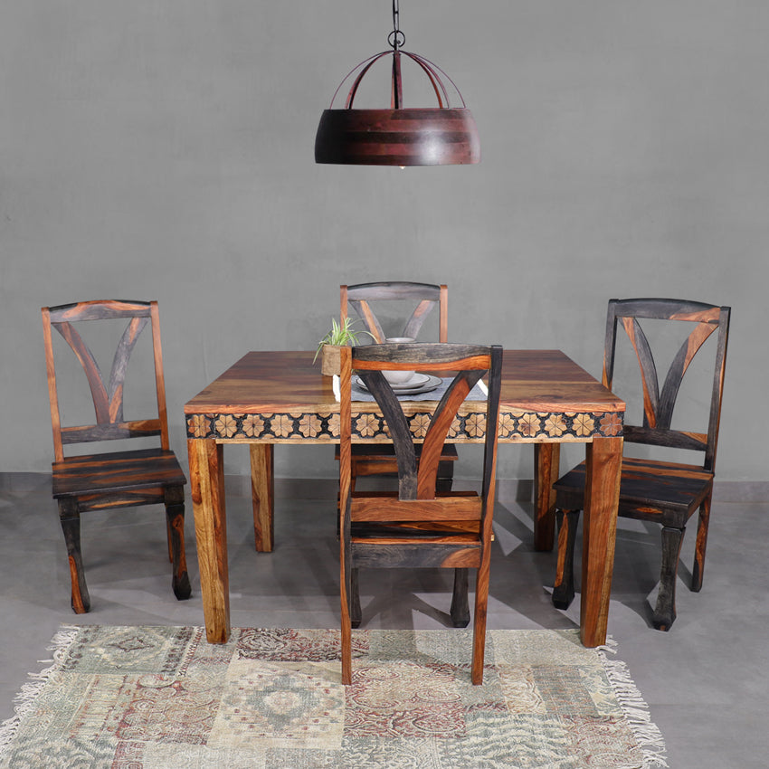 Victoire Solid Wood Six Seater Dining Set with Hand Carving