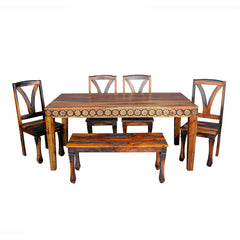 Victoire Solid Wood Six Seater Dining Set with Hand Carving