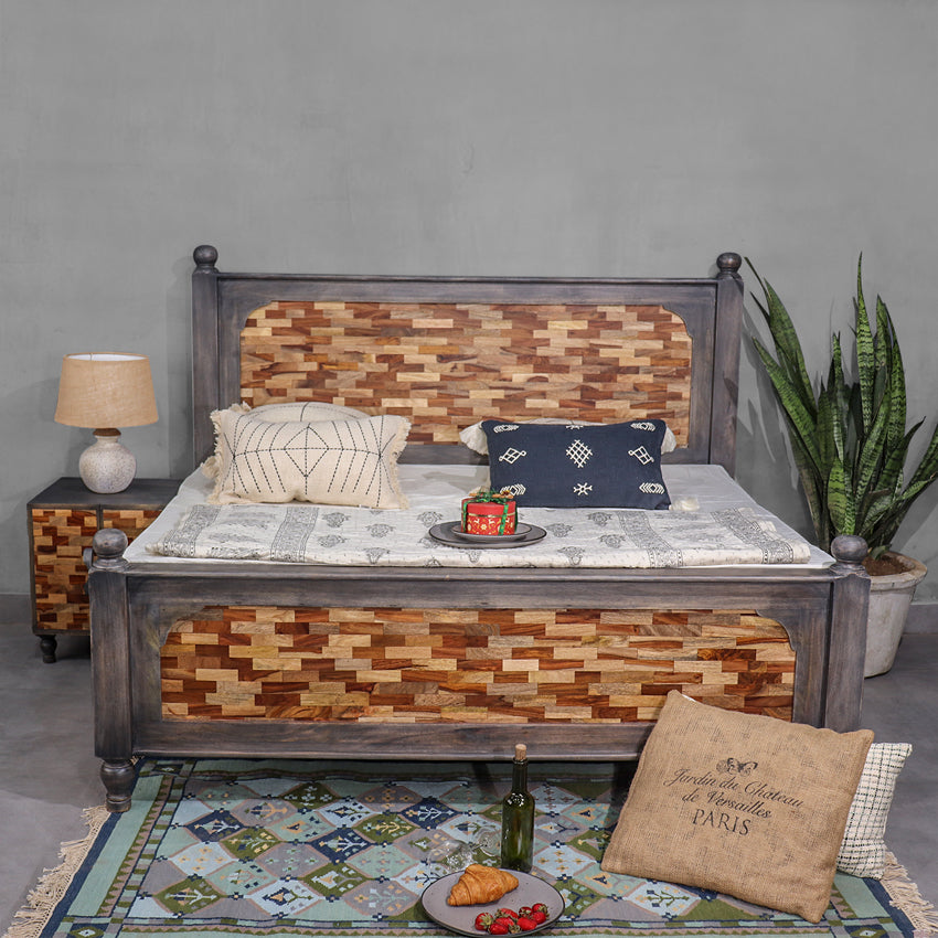 Frediano Solid Wood Bed in Vintage Grey Finish without Storage