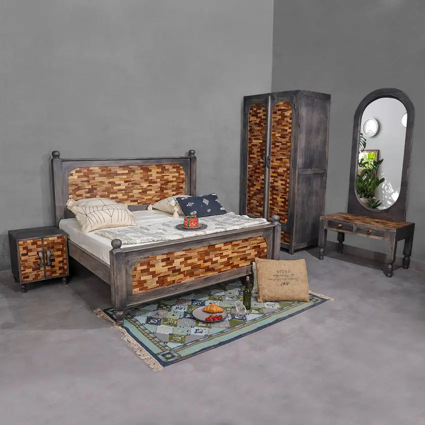 Frediano Solid Wood Bed in Vintage Grey Finish without Storage