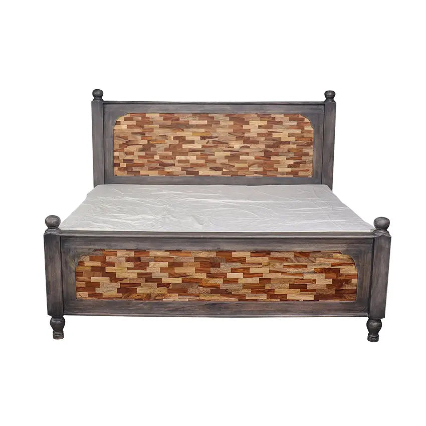 Frediano Solid Wood Bed in Vintage Grey Finish without Storage
