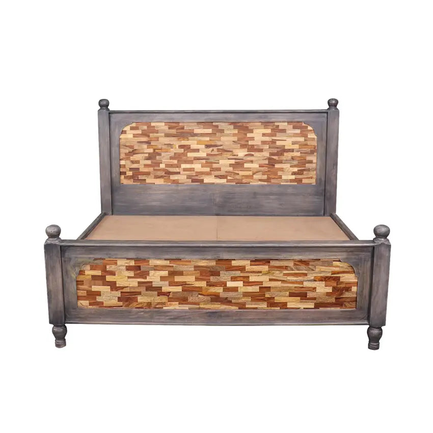 Frediano Solid Wood Bed in Vintage Grey Finish without Storage