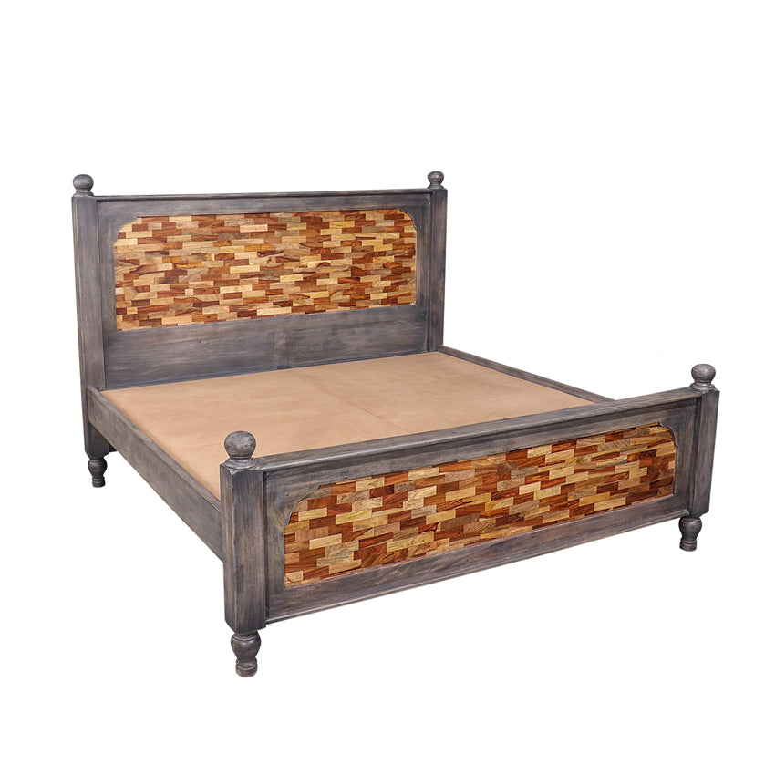 Frediano Solid Wood Bed in Vintage Grey Finish without Storage