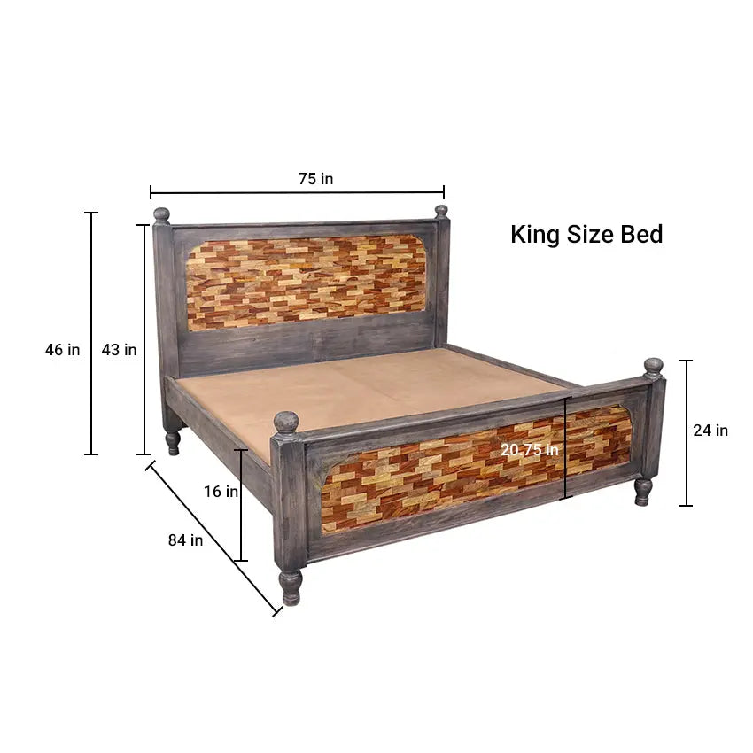 Frediano Solid Wood Bed in Vintage Grey Finish without Storage