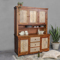Dravidian Hand Carved Solid Wood Buffet & Sideboard Cabinet