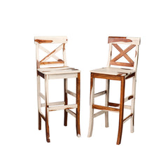 Delfina Solid Wood Bar Stool in White and Teak Finish Set of 2