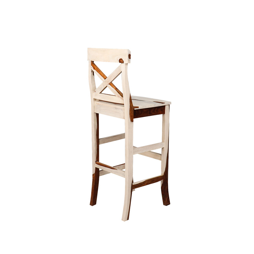 Delfina Solid Wood Bar Stool in White and Teak Finish Set of 2