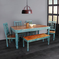 Oliver Rustic Blue Dining Set with Regular Size Table