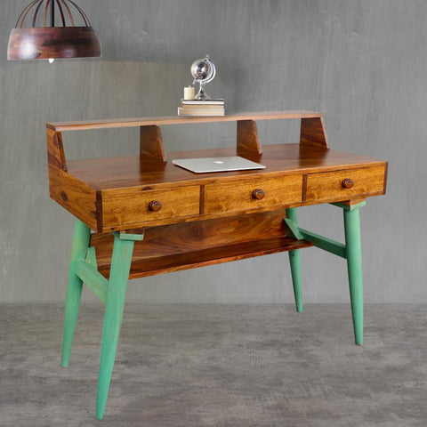 Austin Mid-Century Study Table in Vintage Green with three Drawers