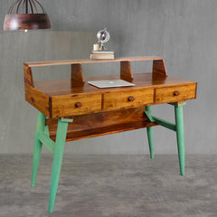 Austin Mid-Century Study Table in Vintage Green with three Drawers
