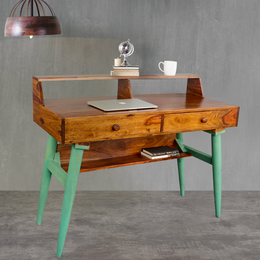 Austin Mid-Century Study Table - Vintage Green, 2 Drawers – Fabuliv