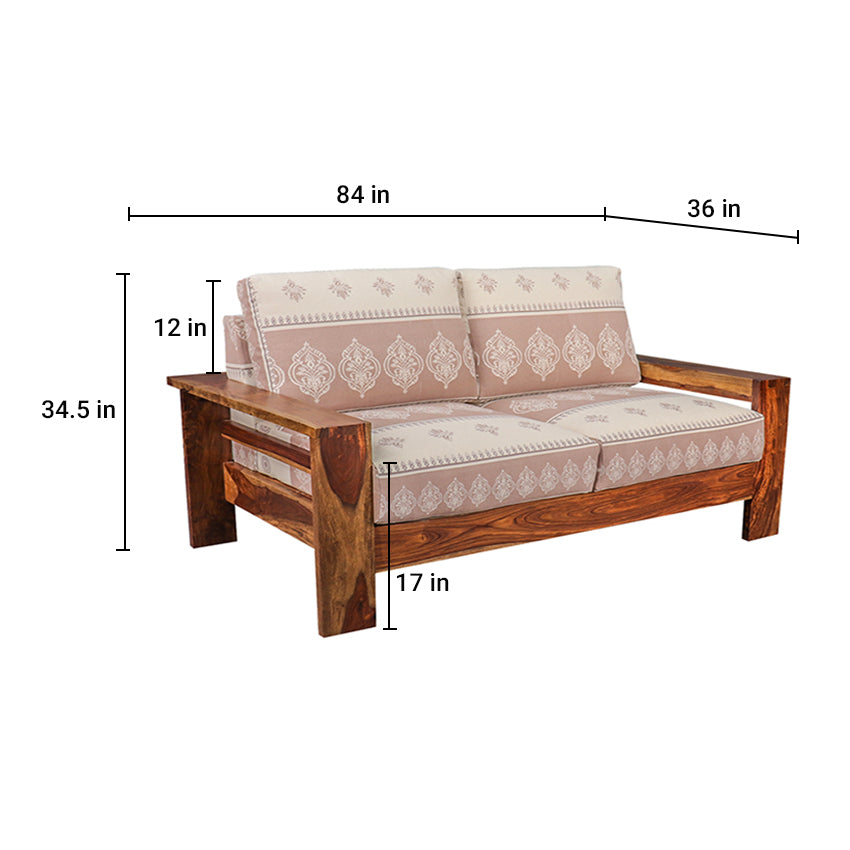 Trissino Solid Wood Three Seater Sofa with Hand Printed Upholstery